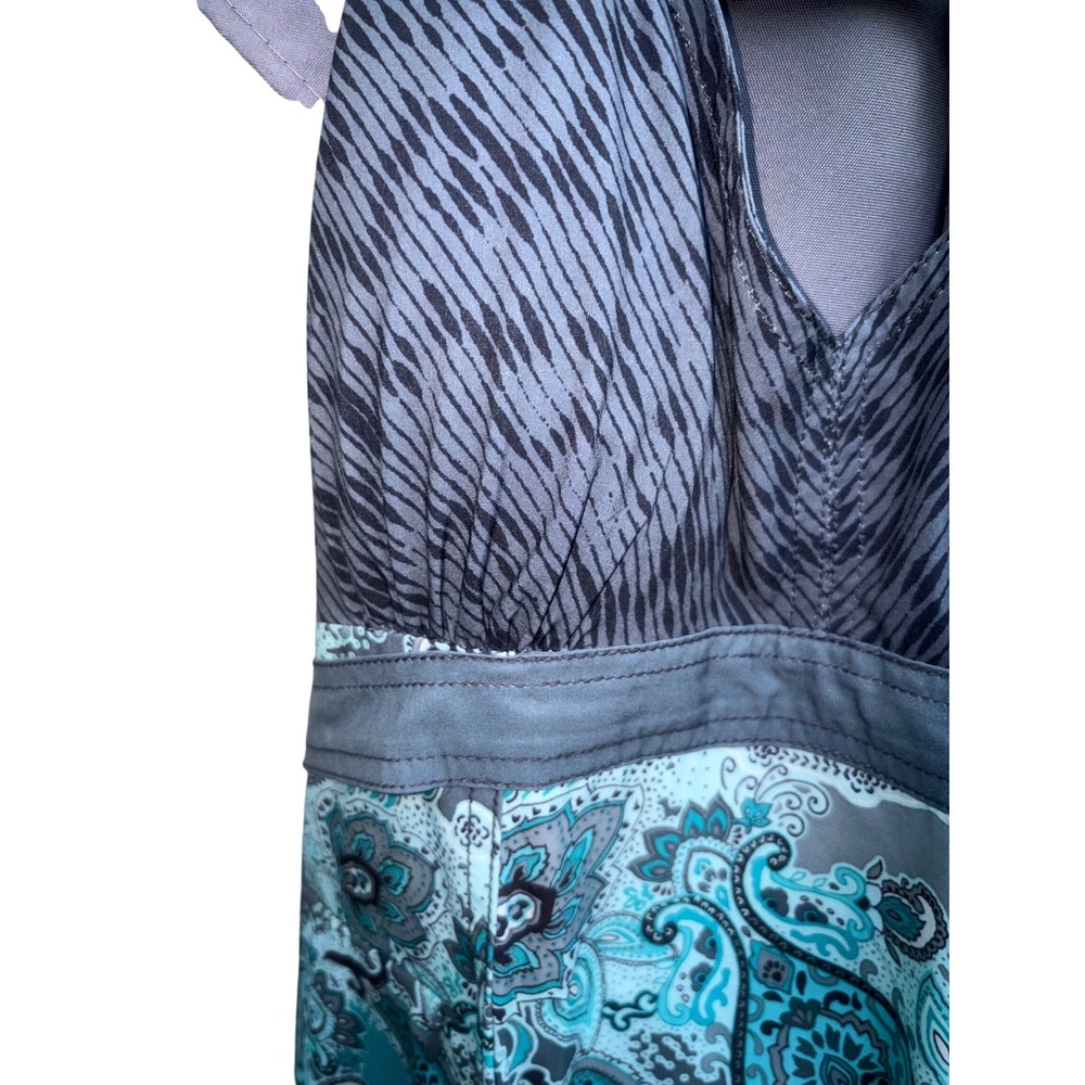 Athleta Pack Everywhere Halter Dress Mixed Paisley Teal Grey Summer Boho Size 6 - Picture 3 of 10